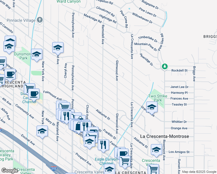 map of restaurants, bars, coffee shops, grocery stores, and more near 2941 Paraiso Way in La Crescenta-Montrose