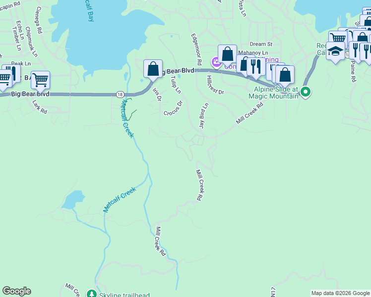 map of restaurants, bars, coffee shops, grocery stores, and more near in Big Bear Lake