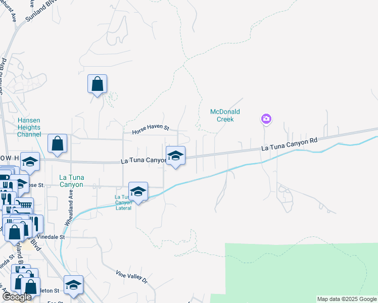 map of restaurants, bars, coffee shops, grocery stores, and more near 10125 La Tuna Canyon Road in Los Angeles