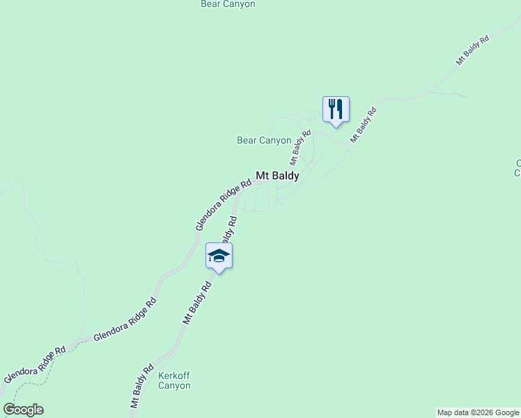 map of restaurants, bars, coffee shops, grocery stores, and more near 30 Bear Drive in Mount Baldy