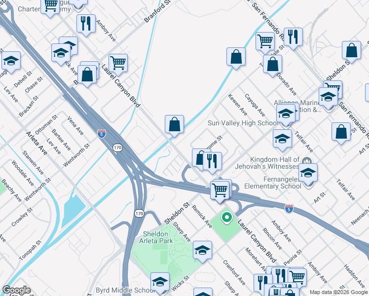 map of restaurants, bars, coffee shops, grocery stores, and more near in Los Angeles