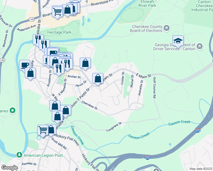 map of restaurants, bars, coffee shops, grocery stores, and more near 151 Roy Street in Canton