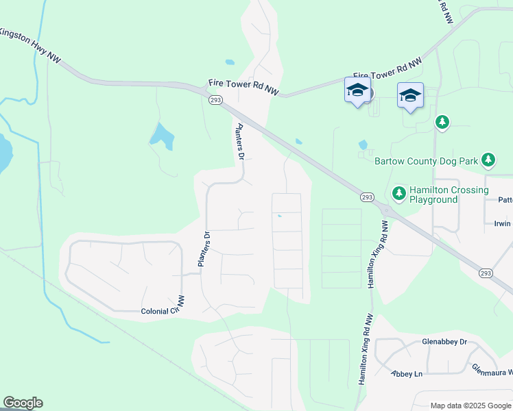 map of restaurants, bars, coffee shops, grocery stores, and more near 21 Betsy Locke Point in Cartersville