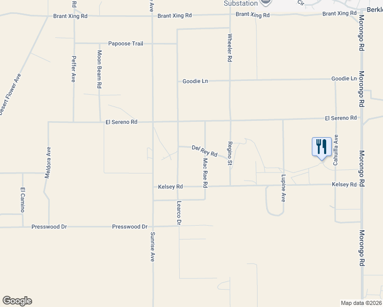 map of restaurants, bars, coffee shops, grocery stores, and more near 71588 Del Rey Road in Twentynine Palms