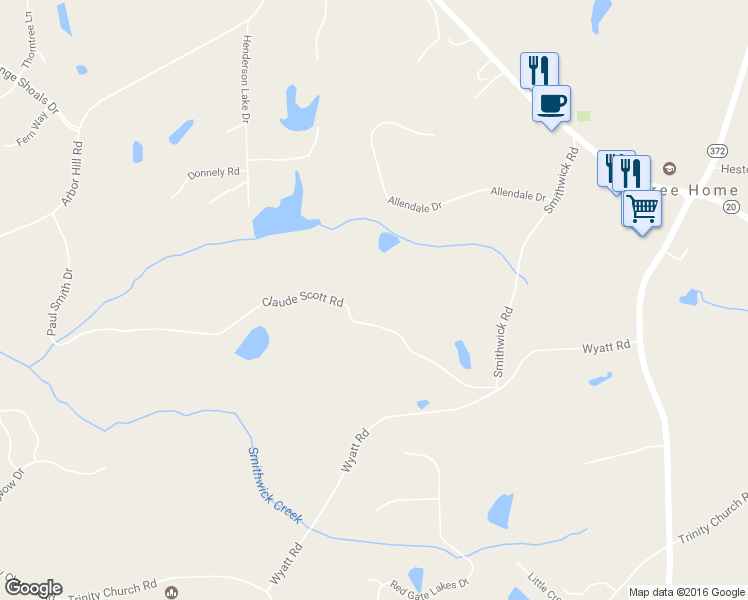 map of restaurants, bars, coffee shops, grocery stores, and more near 444 Claude Scott Road in Canton