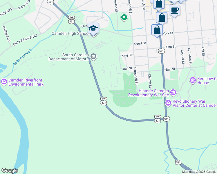 map of restaurants, bars, coffee shops, grocery stores, and more near 1132 Ehrenclou Drive in Camden