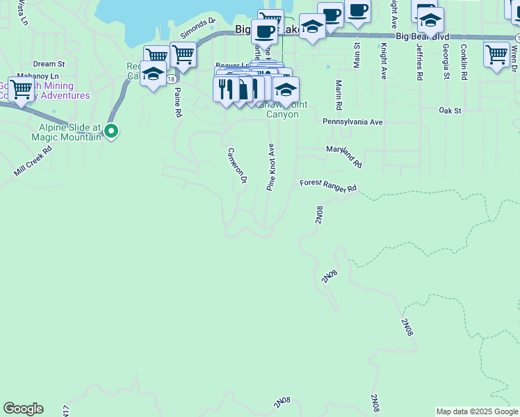 map of restaurants, bars, coffee shops, grocery stores, and more near 990 Pine Knot Avenue in Big Bear Lake