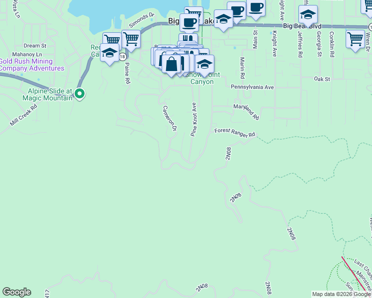 map of restaurants, bars, coffee shops, grocery stores, and more near 990 Pine Knot Avenue in Big Bear Lake