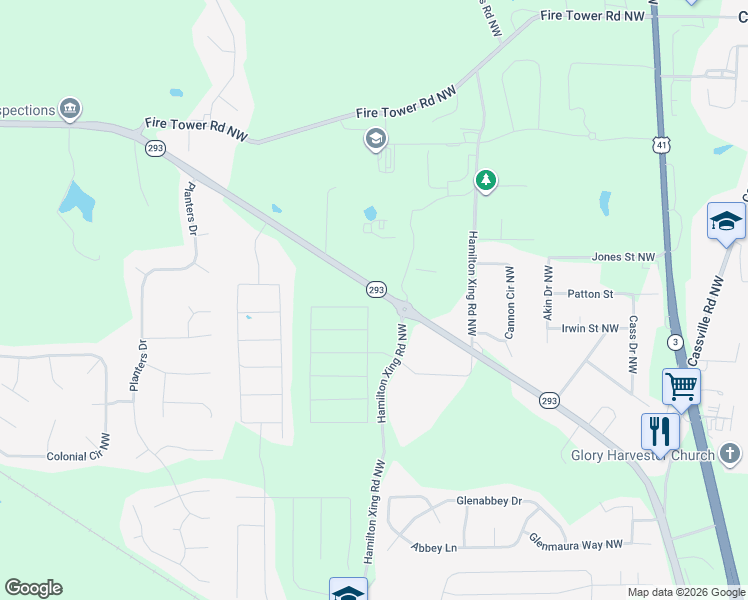 map of restaurants, bars, coffee shops, grocery stores, and more near 133 Georgia 293 in Cartersville