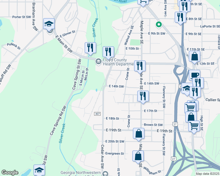 map of restaurants, bars, coffee shops, grocery stores, and more near 106 East 14th Street in Rome