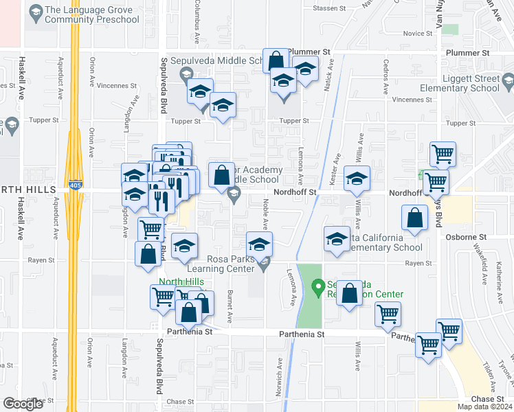 map of restaurants, bars, coffee shops, grocery stores, and more near in Los Angeles