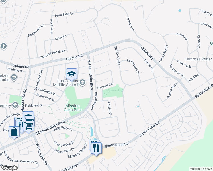 map of restaurants, bars, coffee shops, grocery stores, and more near 5958 Fremont Circle in Camarillo