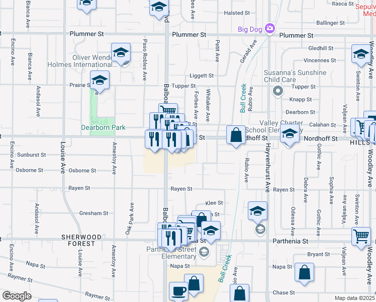 map of restaurants, bars, coffee shops, grocery stores, and more near 9017 Forbes Avenue in Los Angeles