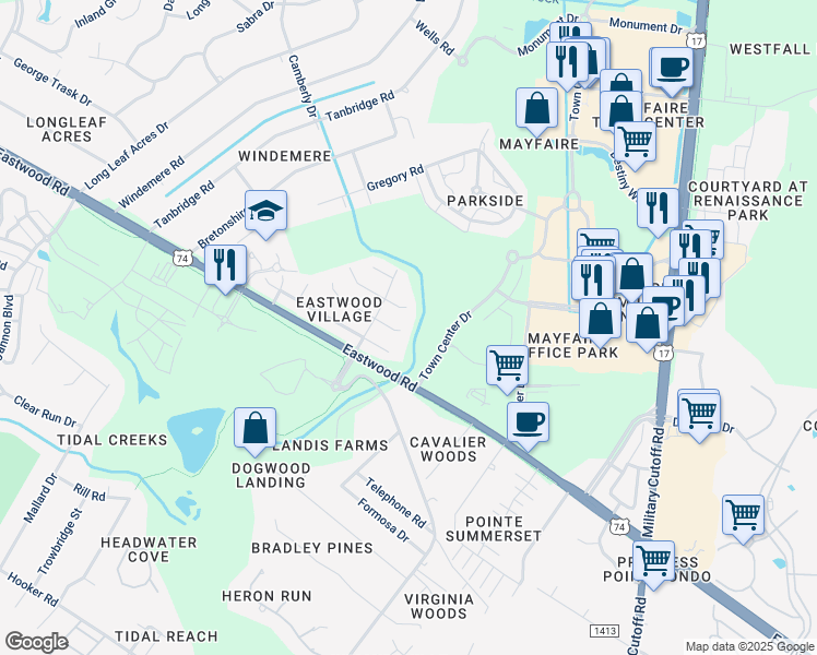 map of restaurants, bars, coffee shops, grocery stores, and more near 1308 Smith Bay Circle East in Wilmington