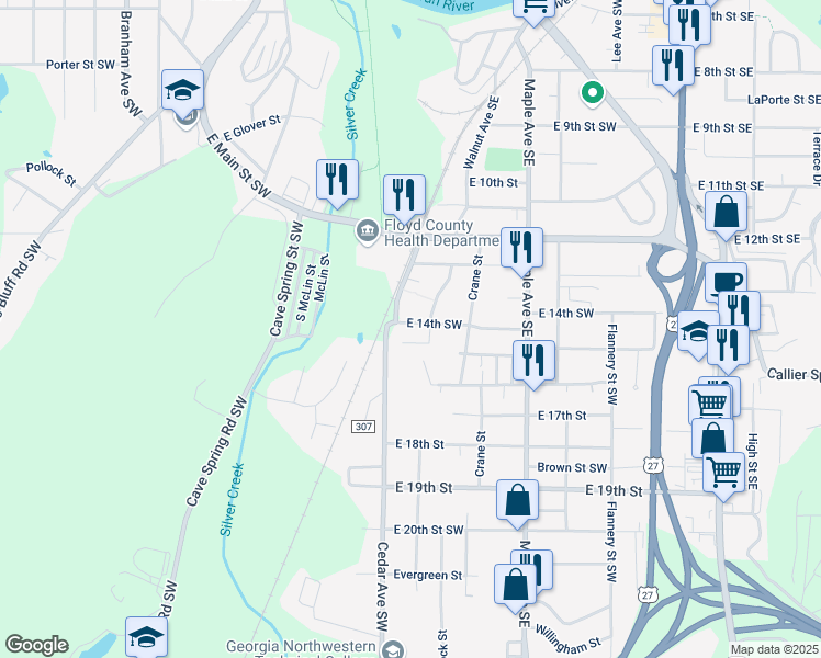 map of restaurants, bars, coffee shops, grocery stores, and more near 106 East 14th Street in Rome