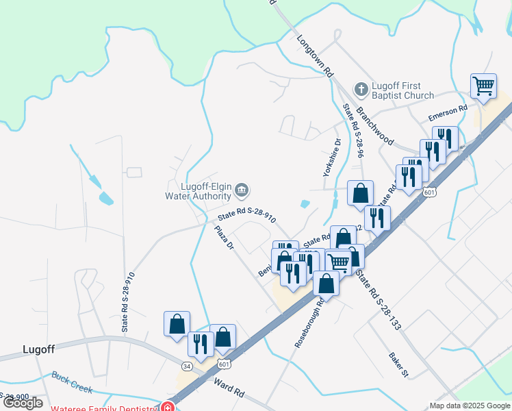 map of restaurants, bars, coffee shops, grocery stores, and more near 80 State Road S-28-910 in Lugoff