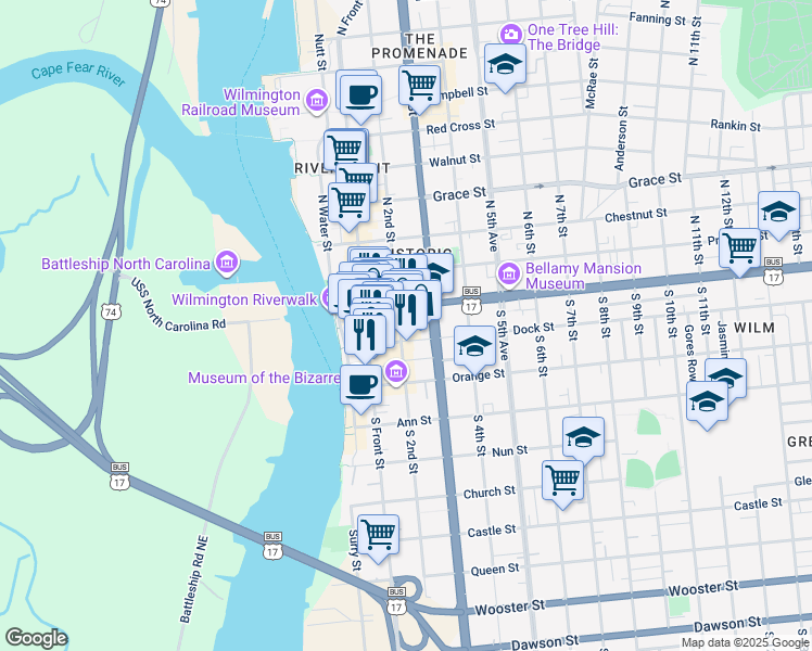 map of restaurants, bars, coffee shops, grocery stores, and more near 26 South 2nd Street in Wilmington