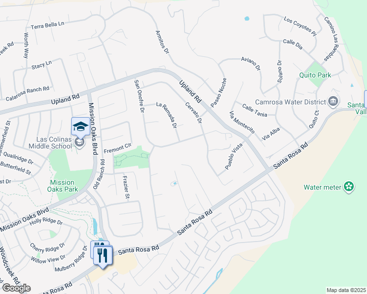 map of restaurants, bars, coffee shops, grocery stores, and more near 6516 San Onofre Drive in Camarillo