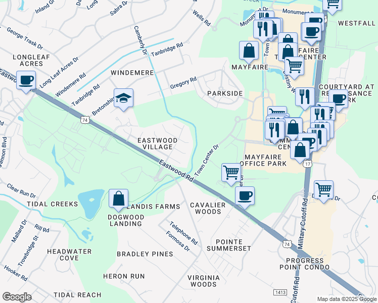 map of restaurants, bars, coffee shops, grocery stores, and more near 1308 Smith Bay Circle East in Wilmington