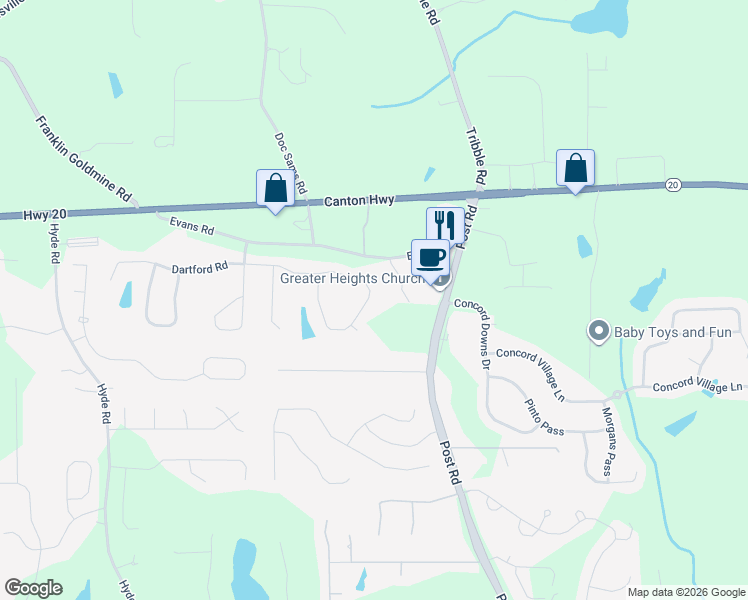 map of restaurants, bars, coffee shops, grocery stores, and more near 4505 Idlewood Drive in Cumming