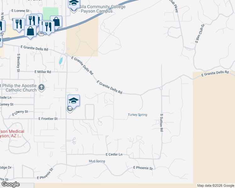 map of restaurants, bars, coffee shops, grocery stores, and more near 1401 East Granite Dells Road in Payson