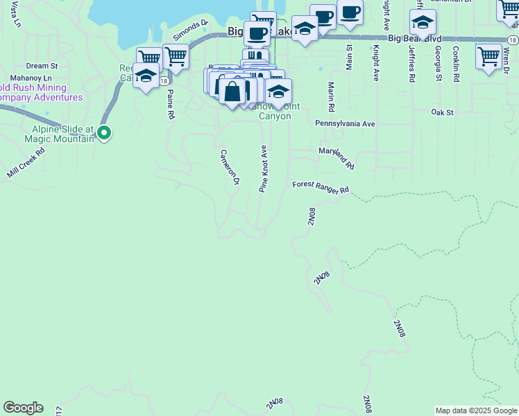 map of restaurants, bars, coffee shops, grocery stores, and more near 990 Pine Knot Avenue in Big Bear Lake