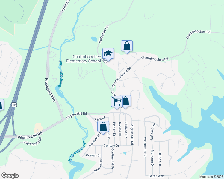 map of restaurants, bars, coffee shops, grocery stores, and more near 2790 Poplar Lane in Cumming