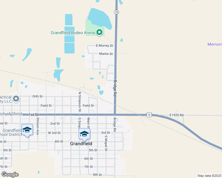 map of restaurants, bars, coffee shops, grocery stores, and more near 311 Peach Street in Grandfield