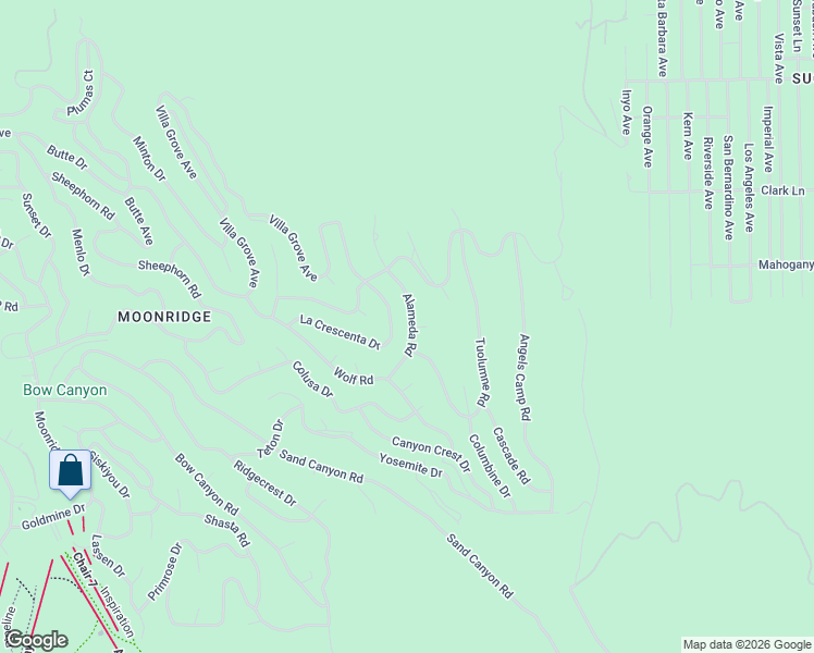 map of restaurants, bars, coffee shops, grocery stores, and more near 1193 Alameda Road in Big Bear