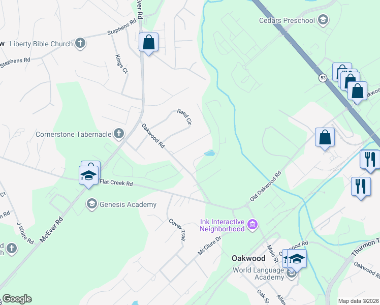 map of restaurants, bars, coffee shops, grocery stores, and more near 4020 Brock Drive in Oakwood