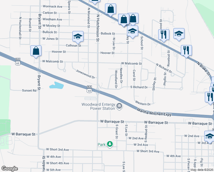 map of restaurants, bars, coffee shops, grocery stores, and more near 98 South Richard Drive in Pine Bluff