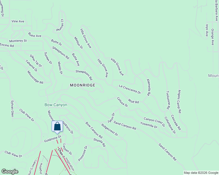 map of restaurants, bars, coffee shops, grocery stores, and more near 981 Colusa Lane in Big Bear Lake