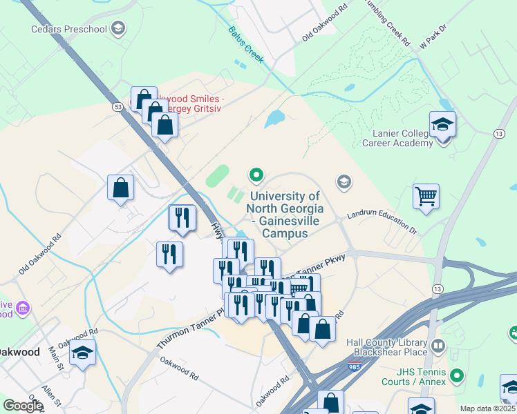 map of restaurants, bars, coffee shops, grocery stores, and more near 3820 Mundy Mill Road in Oakwood