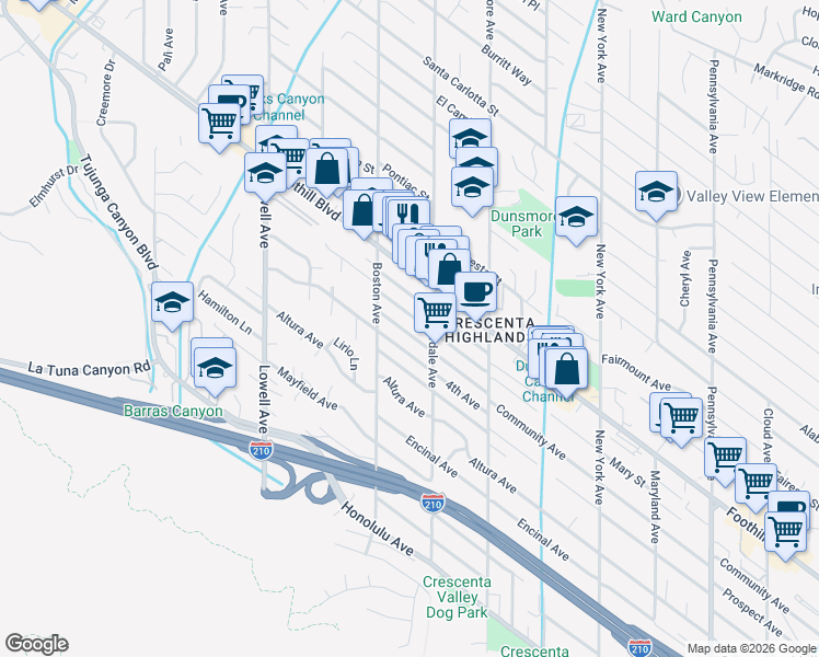 map of restaurants, bars, coffee shops, grocery stores, and more near 3727 3rd Avenue in Glendale