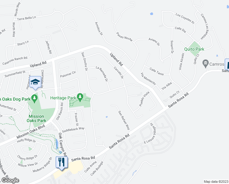 map of restaurants, bars, coffee shops, grocery stores, and more near 6528 San Onofre Drive in Camarillo