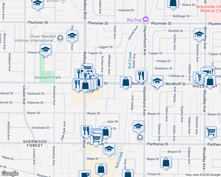map of restaurants, bars, coffee shops, grocery stores, and more near 9019 Petit Avenue in Los Angeles