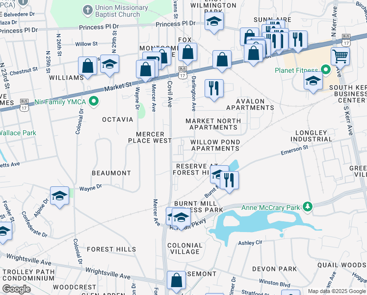 map of restaurants, bars, coffee shops, grocery stores, and more near 454 Darlington Avenue in Wilmington