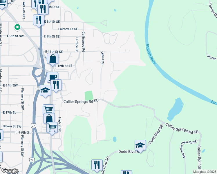 map of restaurants, bars, coffee shops, grocery stores, and more near 34 Gables Drive Southeast in Rome
