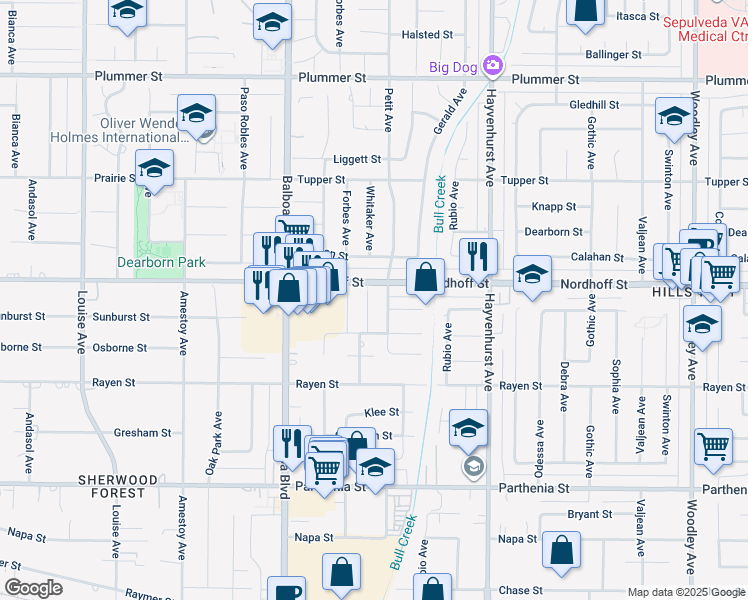 map of restaurants, bars, coffee shops, grocery stores, and more near 9019 Petit Avenue in Los Angeles