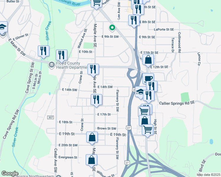 map of restaurants, bars, coffee shops, grocery stores, and more near 410 East 14th Street in Rome