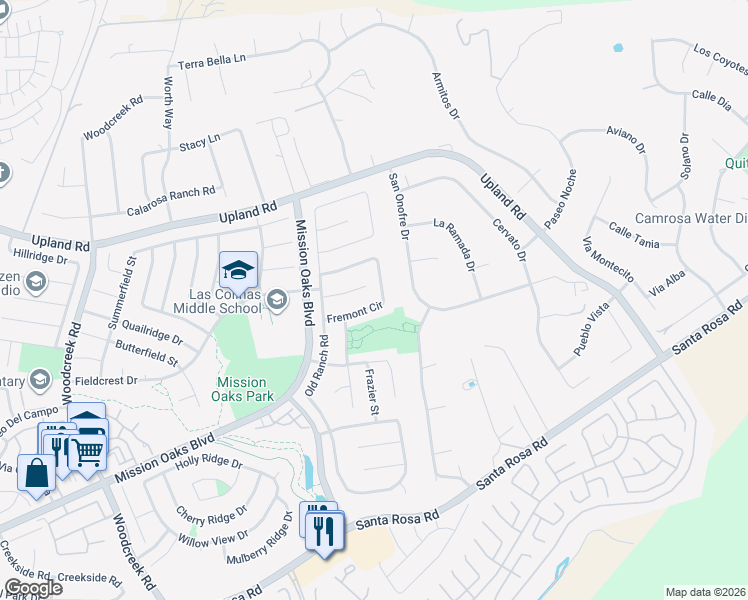 map of restaurants, bars, coffee shops, grocery stores, and more near 5958 Fremont Circle in Camarillo