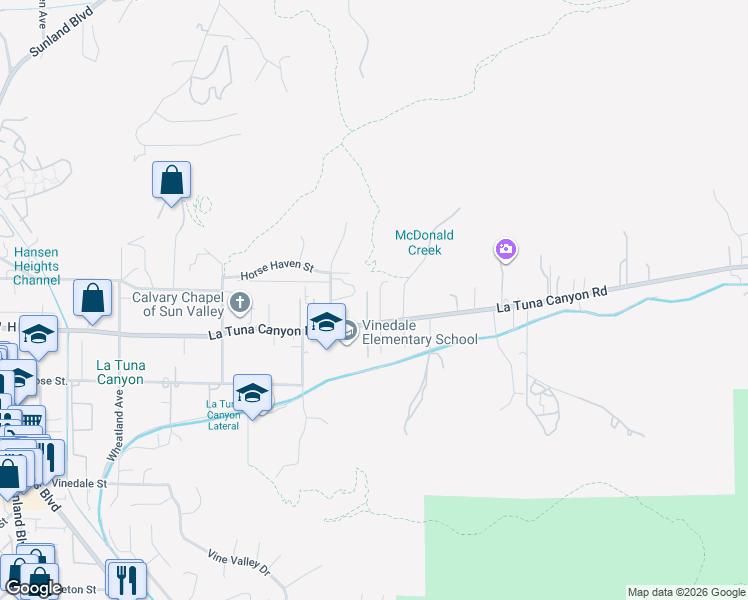 map of restaurants, bars, coffee shops, grocery stores, and more near 10125 La Tuna Canyon Road in Los Angeles