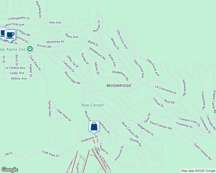map of restaurants, bars, coffee shops, grocery stores, and more near 43307 Sheephorn Road in Big Bear Lake