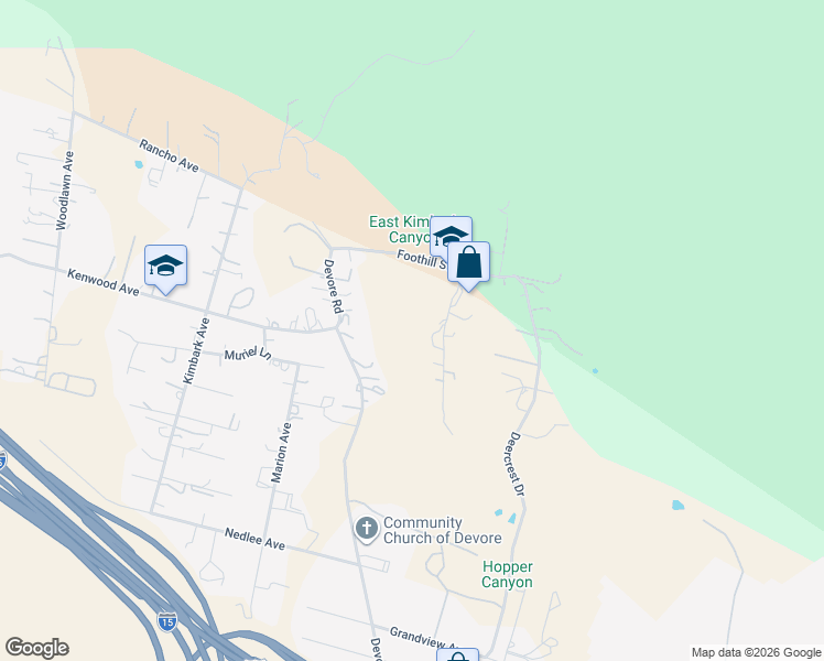 map of restaurants, bars, coffee shops, grocery stores, and more near 1050 Knoll Street in San Bernardino