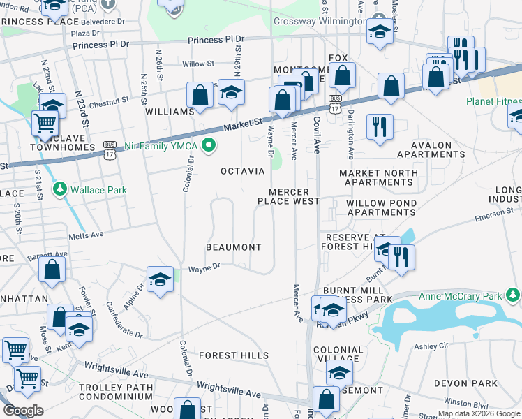 map of restaurants, bars, coffee shops, grocery stores, and more near 336 Stradleigh Road in Wilmington