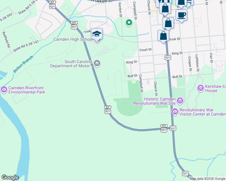 map of restaurants, bars, coffee shops, grocery stores, and more near 1100 Ehrenclou Drive in Camden