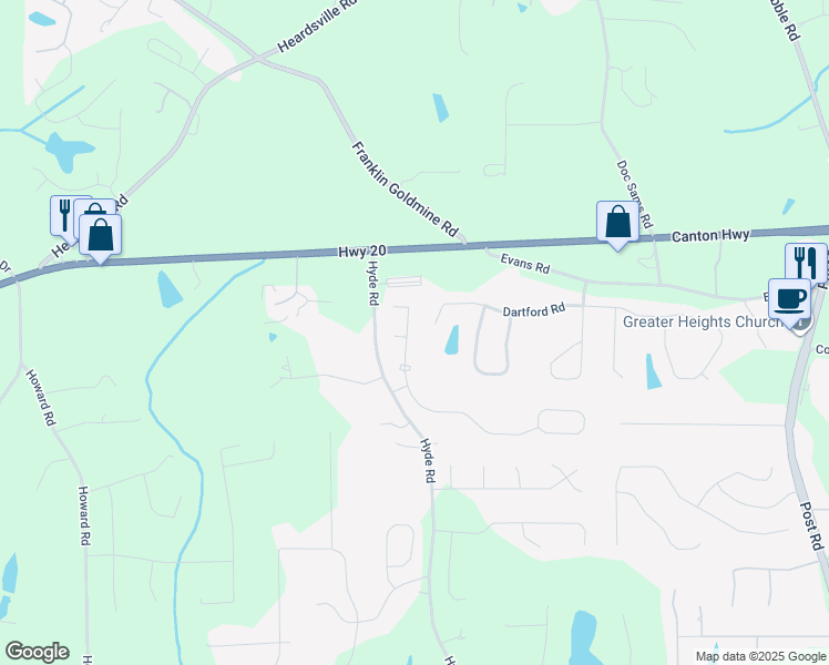 map of restaurants, bars, coffee shops, grocery stores, and more near 4365 Carver Court in Cumming