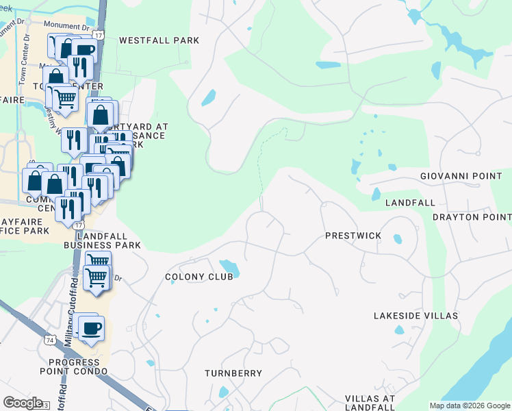map of restaurants, bars, coffee shops, grocery stores, and more near 1634 Verrazzano Drive in Wilmington