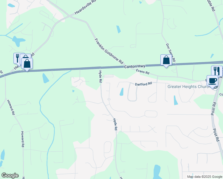map of restaurants, bars, coffee shops, grocery stores, and more near 4365 Carver Court in Cumming