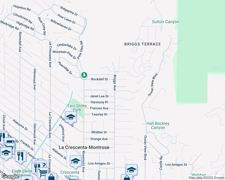 map of restaurants, bars, coffee shops, grocery stores, and more near 2426 Rockdell Street in La Crescenta-Montrose